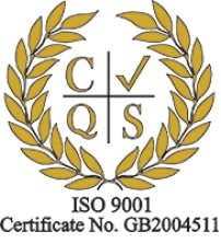 Crest logo of ISO 9001 with copy reading ISO 9001, Certificate No. GB2004511