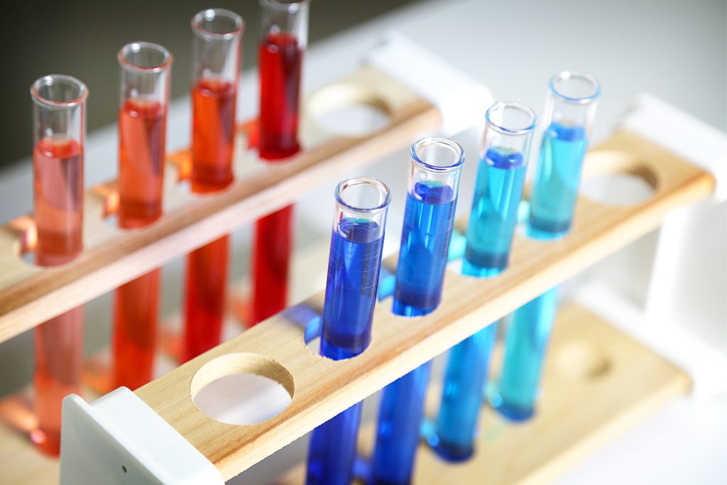 Coloured liquid in test tubes